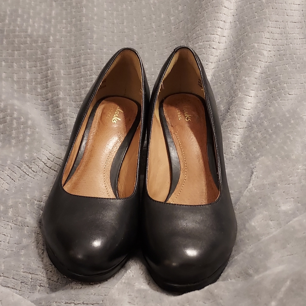 Clarks Artisan Brierdolly Platform Pump Black Leather Heels 8 Neutral - Picture 2 of 11
